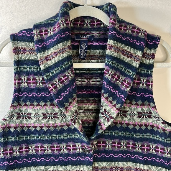 Vintage Chaps Sweater Vest Womens L Southwestern Jacquard Shawl Collar Button - Picture 3 of 8